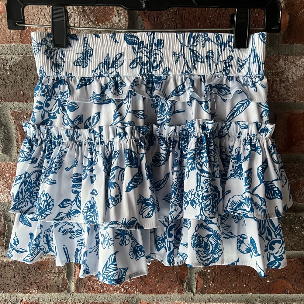 Cake For Dinner Blue and White Ruffle Skirt